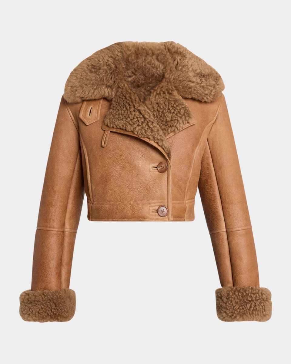 Lamb Shearling Crop Moto Jacket